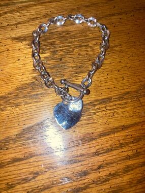 Heart Charm Bracelet Toggle Closure - Silver